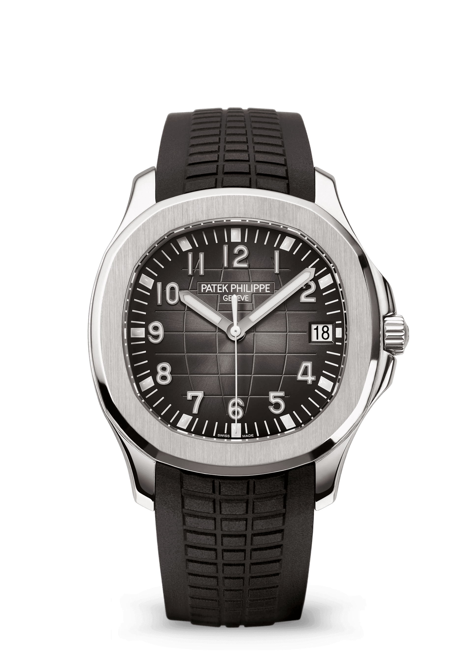 Patek Philippe Aquanaut reference 5167A-001 with black embossed dial and composite strap.