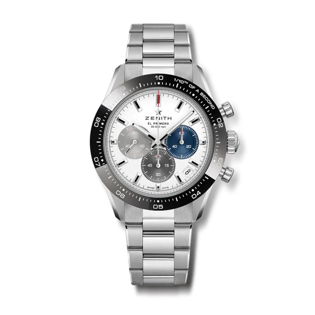 Zenith Chronomaster Sport reference 03.3100.3600/69.M3100 with white dial and tri-colour registers.
